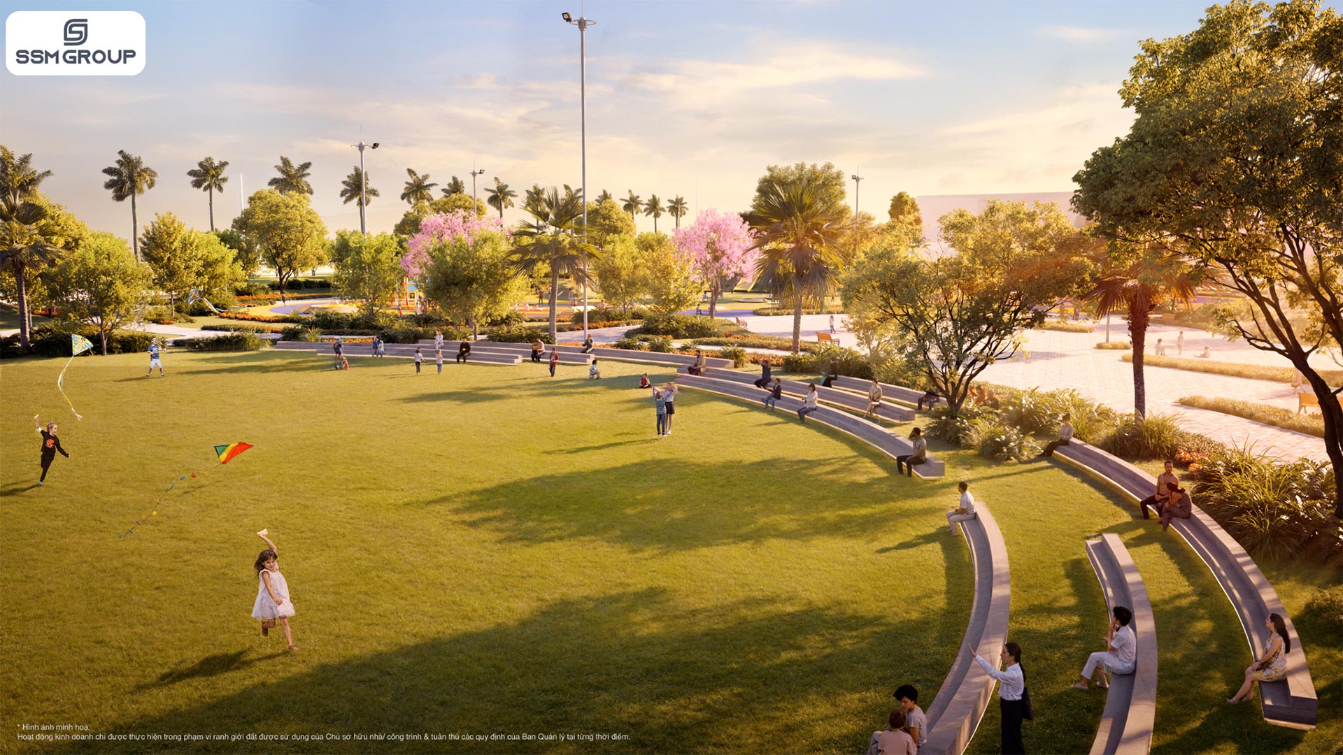 Quảng trường trung tâm tại Vinhomes Đan Phượng với mặt cỏ rộng mở, khán đài bậc thấp uốn cong, xen kẽ hàng cây cảnh quan và lối dạo bộ, là nơi diễn ra các hoạt động vui chơi, thả diều, sinh hoạt ngoài trời và giao lưu cộng đồng của cư dân Quảng trường trung tâm tại Vinhomes Đan Phượng với mặt cỏ rộng mở, khán đài bậc thấp uốn cong, xen kẽ hàng cây cảnh quan và lối dạo bộ, là nơi diễn ra các hoạt động vui chơi, thả diều, sinh hoạt ngoài trời và giao lưu cộng đồng của cư dân